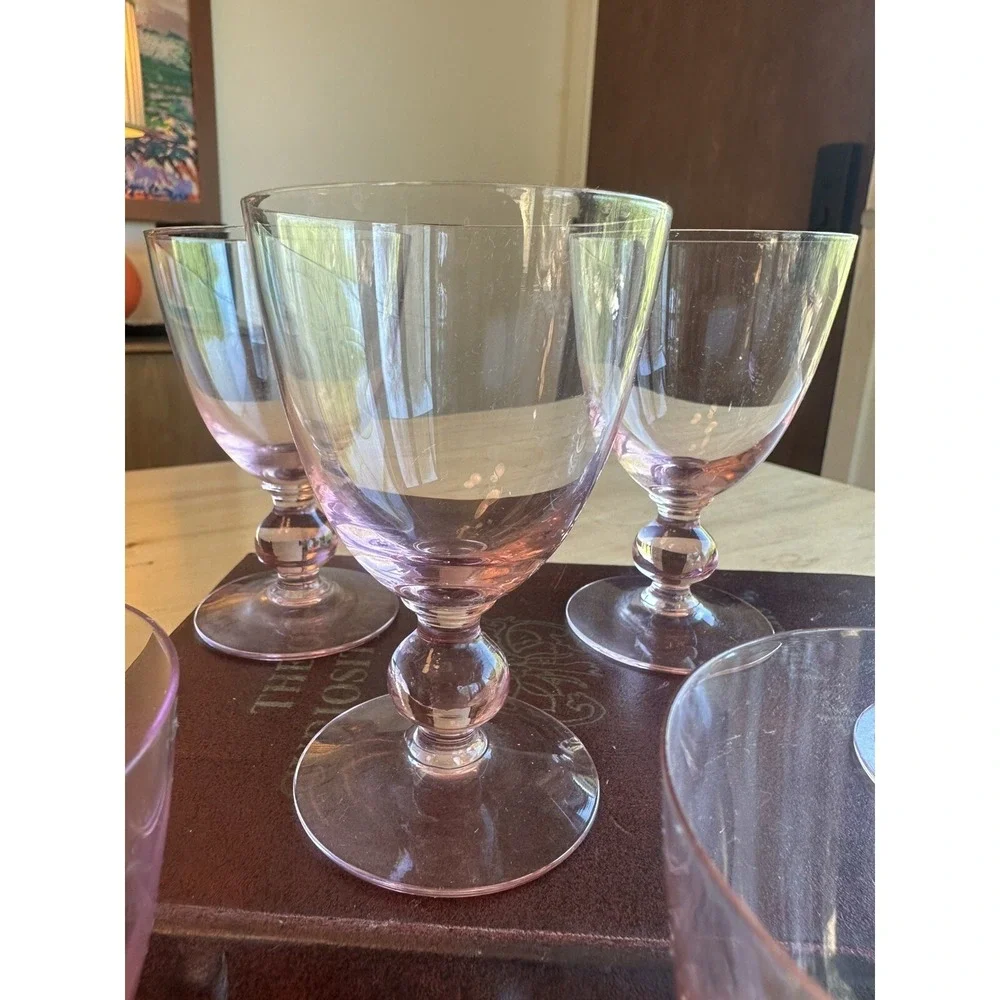 (6) Vintage MCM Pink 4oz Glasses Bar Ware Drinking Liquor Ball Stem Cocktail
